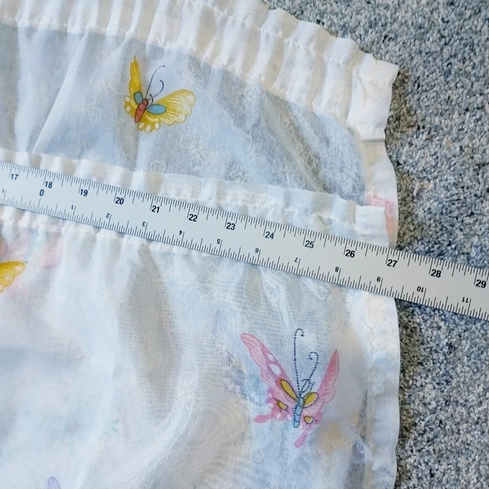 Vtg Whimsical White Sheer Floral Butterfly Curtain 2 Valance 2 Panels Pastel